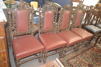 Lot 414 - A set of four Victorian gothic oak dining...