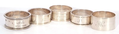 Lot 179 - Mixed Lot: 5 serviette rings, 3 hallmarked...