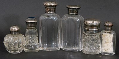 Lot 181 - Collection of six glass scent bottles/jars,...