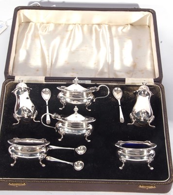 Lot 200 - Cased George VI condiment set comprising two...