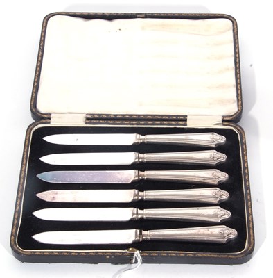 Lot 203 - Cased set of six fruit knives with silver...