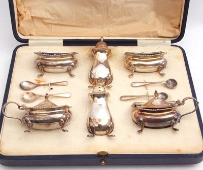 Lot 212 - Cased 10-piece silver condiment set comprising...