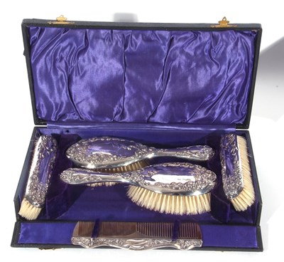 Lot 213 - Cased George V silver backed dressing table...