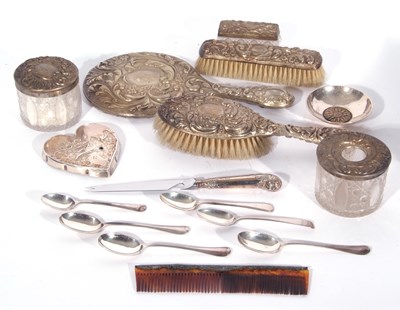 Lot 214 - Box of plated dressing table wares, a Dutch...