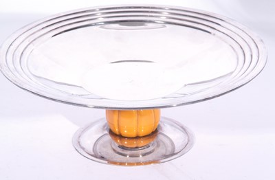 Lot 216 - Art Deco silver plated tazza with amber...