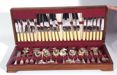 Lot 227 - Oak cased silver plated cutlery set, Twelve...