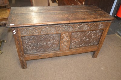 Lot 497 - A large 18th Century oak coffer, the front and...
