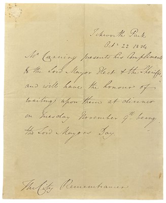 Lot 1023 - MANUSCRIPT LETTER. GEORGE CANNING. Pen and ink...