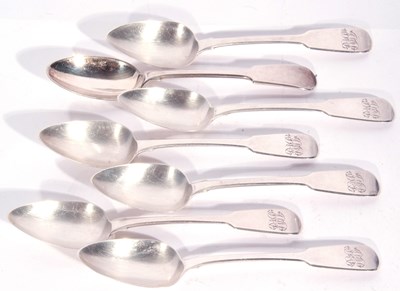 Lot 33 - Set of six George IV Fiddle pattern dessert...