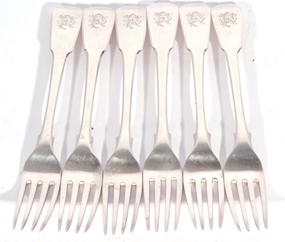 Lot 35 - Set of six George III Fiddle pattern dessert...