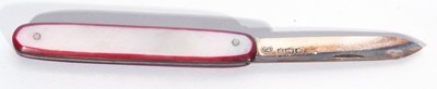 Lot 49 - George V folding fruit knife with mother of...
