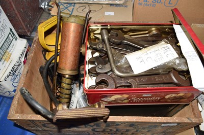 Lot 57 - Wooden box containing a quantity of car spares,...