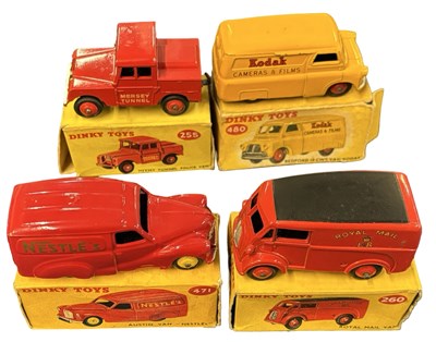 Lot 142 - Four yellow-boxed Dinky vans, to include: -...