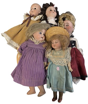 Lot 341 - Five a/f German bisque head dolls