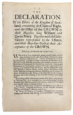 Lot 971 - SCOTLAND CLAIM OF RIGHT. Declaration. 1689...