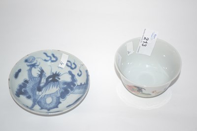 Lot 213 - Chinese Porcelain Chicken Bowl and Blue and White Saucer