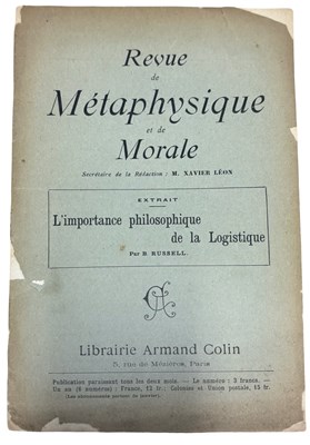 Lot 877 - BERTRAND RUSSELL - METAPHYSICS. 1911. “Revue...