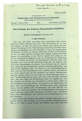 Lot 878 - PHYSICS - PHILOSOPHY. PAUL FEYERABEND,...