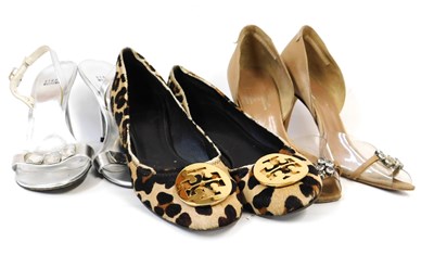 Lot 523 - A pair of Tory Burch leopard print pony skin...