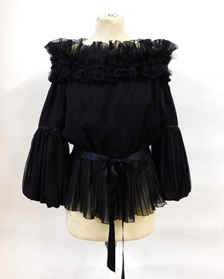 Lot 45 - A black silk chiffon pleated bardot style top...