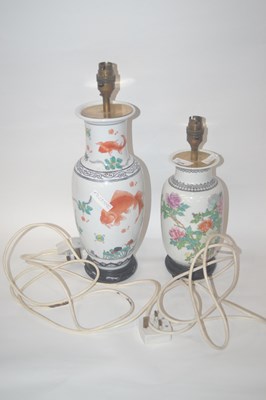 Lot 218 - Two Chinese porcelain table lamps, one...