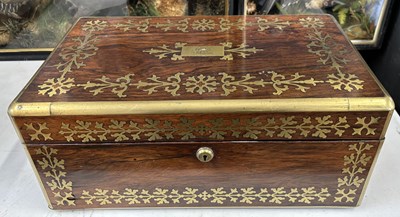 Lot 408 - A Regency rosewood and brass inlaid writing...