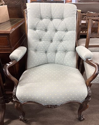 Lot 464 - A Victorian rosewood framed open armchair with...