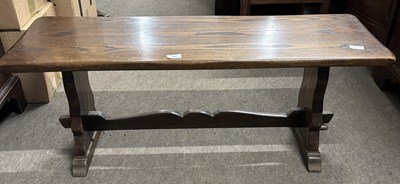 Lot 487 - 20th Century figured oak rectangular bench or...