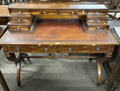Lot 500 - A reproduction yew wood veneered writing desk...