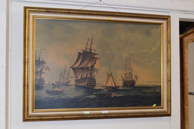 Lot 655 - Ships at sea, print, gilt framed