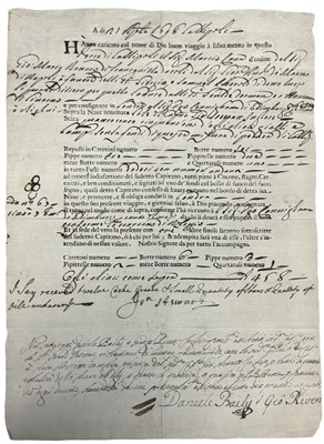 Lot 1005 - BILL OF LADING DATED 1698. Shipping Document....