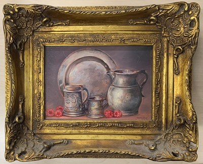 Lot 21 - James J. Allen (British), 'Pewter Study', oil...