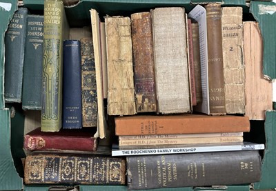 Lot 814a - Four boxes of various books, cloth, leather...