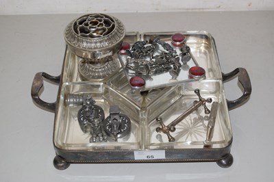 Lot 65 - A metal tray containing a number of items,...