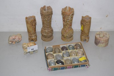 Lot 66 - Group of soapstone carved vases, small...