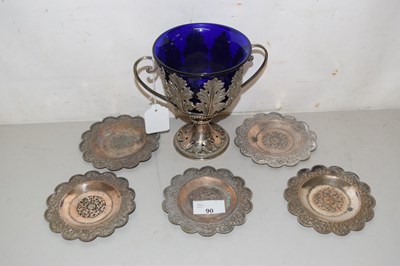 Lot 90 - Group of five small trays with hammered...