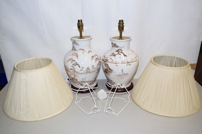 Lot 129 - Two table lamps painted in 18th Century style...