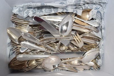 Lot 136 - A box containing a quantity of plated flat wares