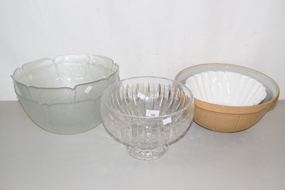 Lot 150 - A large ceramic mixing bowl, two further glass...