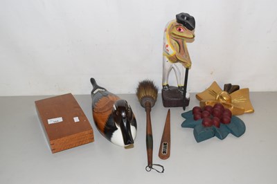 Lot 164 - Small wooden box, wooden model of a duck and...