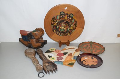 Lot 166 - Quantity of carved wooden items, salad bowl,...