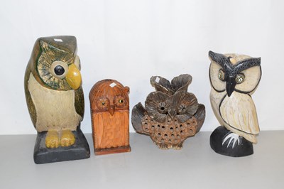 Lot 169 - Carved pottery model of a bird and two wooden...