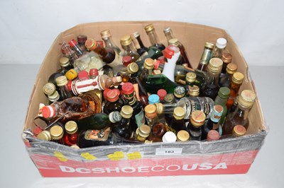 Lot 183 - Box containing quantity of miniature spirits...
