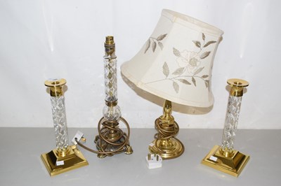 Lot 185 - Pair of gilt brass candlesticks with faceted...