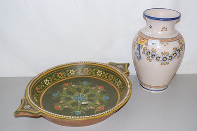 Lot 191 - A wooden painted tray and ceramic vase of...