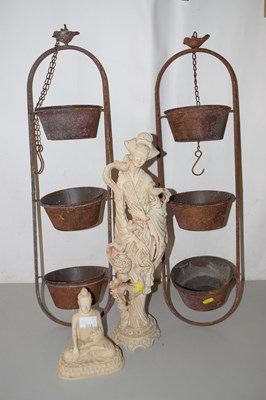 Lot 513 - A pair of resin Asian statues together with a...