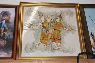 Lot 537 - A framed tile picture of Balinese dancers