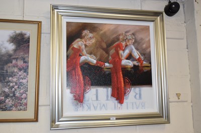 Lot 649 - A large framed oil on board of ballerinas