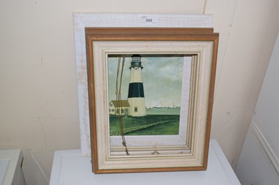 Lot 668 - Framed print of a lighthouse together with two...