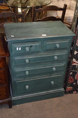 Lot 740 - A green painted pine two over three chest of...